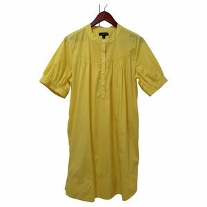 J Crew Womens Short Sleeve Cotton Poplin Mini Shirt Dress Size M Yellow Pintuck